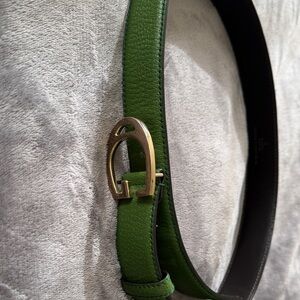 Green Gucci Leather Belt with Gold Buckle